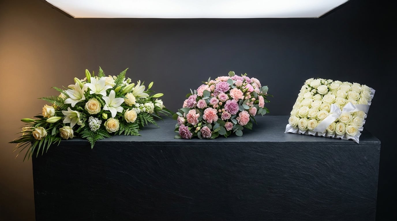 Comparatif gerbe raquette coussin deuil compositions florales