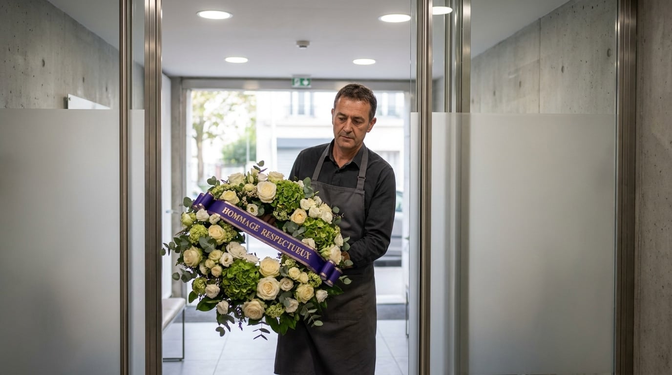 Livraison couronne mortuaire ruban fleuriste funérarium