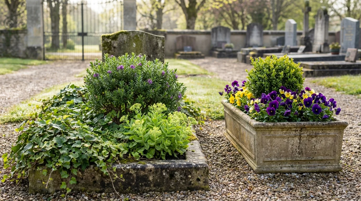 Plantes annuelles vivaces pot cimetière associations saisonnières