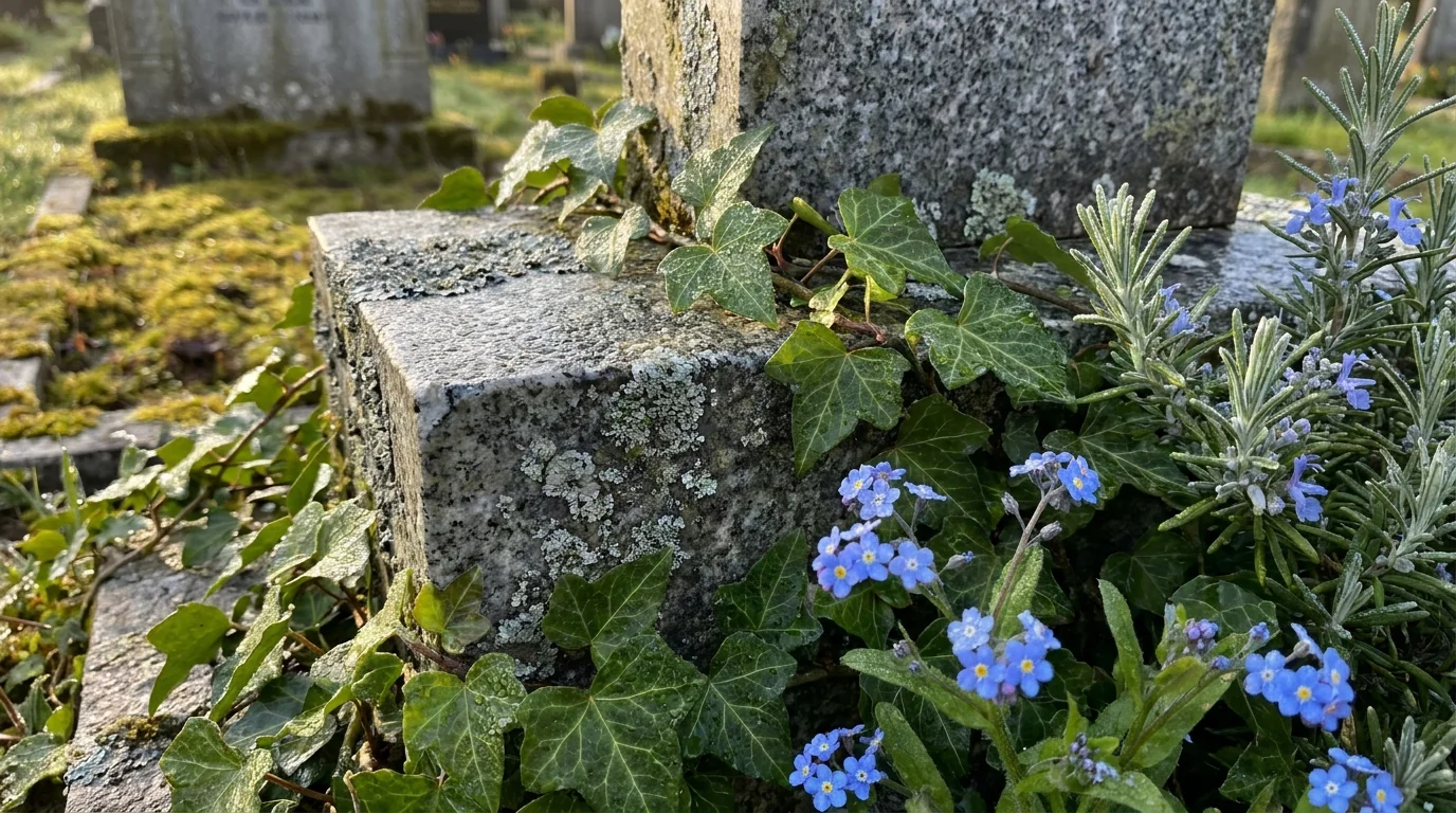 Symbolique plantes cimetière lierre romarin fidélité souvenir